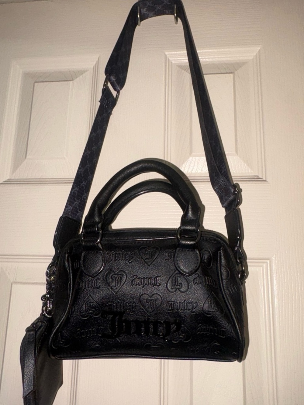 Juicy Couture Black Embossed Satchel with Detachable Strap and Coin Purse
